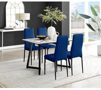 Furniturebox Uk Carson White Marble Effect Dining Table & 4 Navy Velvet Milan Black Leg Chairs