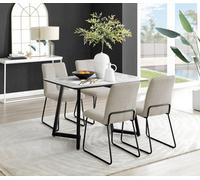 FurnitureboxUK Carson White Marble Effect Dining Table & 4 Halleyy Chairs in Beige FurnitureboxUK Beige