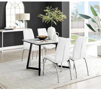 Furniturebox Uk Carson White Marble Effect Dining Table & 4 White Isco Chairs
