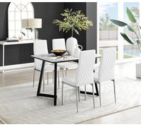 Furniturebox Uk Carson White Marble Effect Dining Table & 4 White Milan Chrome Leg Chairs
