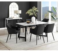 FurnitureboxUK Carson White Marble Effect Dining Table & 6 Calla Black Leg Chairs FurnitureboxUK Black