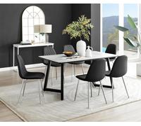 FurnitureboxUK Carson White Marble Effect Dining Table & 6 Corona Silver Chairs in Black FurnitureboxUK Black