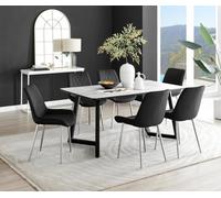 FurnitureboxUK Carson White Marble Effect Dining Table & 6 Pesaro Silver Chairs in Black FurnitureboxUK Black