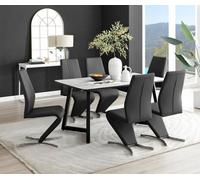 FurnitureboxUK Carson White Marble Effect Dining Table & 6 Willow Chairs in Black FurnitureboxUK Black