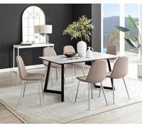 FurnitureboxUK Carson White Marble Effect Dining Table & 6 Corona Silver Chairs in Beige FurnitureboxUK Beige