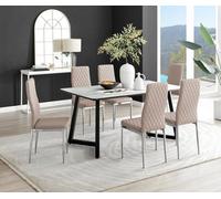 Furniturebox Uk Carson White Marble Effect Dining Table & 6 Cappuccino Milan Chrome Leg Chairs