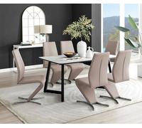FurnitureboxUK Carson White Marble Effect Dining Table & 6 Willow Chairs in Beige FurnitureboxUK Beige