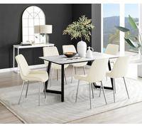 Furniturebox Uk Carson White Marble Effect Dining Table & 6 Cream Pesaro Silver Chairs