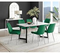 FurnitureboxUK Carson White Marble Effect Dining Table & 6 Pesaro Silver Chairs in Green FurnitureboxUK Green