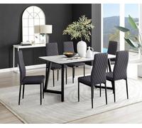 FurnitureboxUK Carson White Marble Effect Dining Table & 6 Velvet Milan Black Leg Chairs in Grey FurnitureboxUK Grey