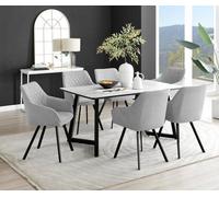 FurnitureboxUK Carson White Marble Effect Dining Table & 6 Falun Black Leg Chairs in Light Grey FurnitureboxUK Light Grey