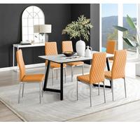 FurnitureboxUK Carson White Marble Effect Dining Table & 6 Milan Chrome Leg Chairs in Mustard FurnitureboxUK Mustard