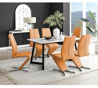 FurnitureboxUK Carson White Marble Effect Dining Table & 6 Willow Chairs in Mustard FurnitureboxUK Mustard