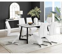 FurnitureboxUK Carson White Marble Effect Dining Table & 6 Willow Chairs FurnitureboxUK White