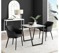 FurnitureboxUK Carson White Marble Effect Square Dining Table & 2 Velvet Calla Black Leg Chairs FurnitureboxUK Black