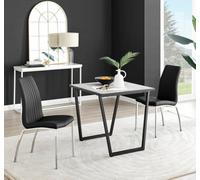 Furniturebox Uk Carson White Marble Effect Square Dining Table & 2 Black Isco Chairs