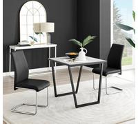 Furniturebox Uk Carson White Marble Effect Square Dining Table & 2 Black Lorenzo Chairs