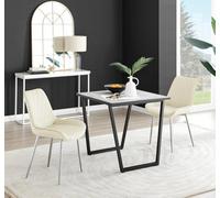 Furniturebox Uk Carson White Marble Effect Square Dining Table & 2 Cream Pesaro Silver Chairs