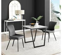 Furniturebox Uk Carson White Marble Effect Square Dining Table & 2 Dark Grey Nora Black Leg Chairs