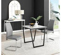 Furniturebox Uk Carson White Marble Effect Square Dining Table & 2 Grey Lorenzo Chairs