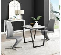 Furniturebox Uk Carson White Marble Effect Square Dining Table & 2 Grey Willow Chairs
