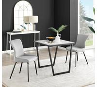 FurnitureboxUK Carson White Marble Effect Square Dining Table & 2 Velvet Nora Black Leg Chairs in Light Grey FurnitureboxUK Light Grey