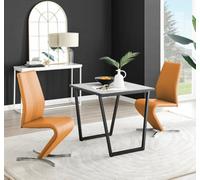 Furniturebox Uk Carson White Marble Effect Square Dining Table & 2 Mustard Willow Chairs