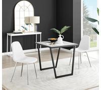 FurnitureboxUK Carson White Marble Effect Square Dining Table & 2 Faux Leather Corona Silver Chairs FurnitureboxUK White