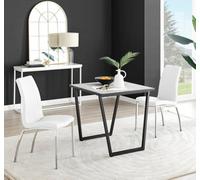 FurnitureboxUK Carson White Marble Effect Square Dining Table & 2 Faux Leather Isco Chairs FurnitureboxUK White