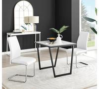 Furniturebox Uk Carson White Marble Effect Square Dining Table & 2 White Lorenzo Chairs