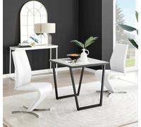 FurnitureboxUK Carson White Marble Effect Square Dining Table & 2 Faux Leather Willow Chairs FurnitureboxUK White