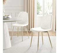 Furniturebox UK Corona Dining Chairs Set of 2 Contemporary & Luxurious Diamond Stitched Dining Seats - Soft & Comfortable - White Faux Leather & GoldMetal Legs (Set of 2)