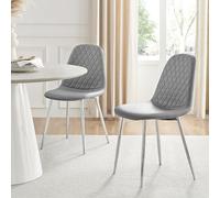 Furniturebox UK Corona Dining Chairs Set of 2 Contemporary & Luxurious Diamond Stitched Dining Seats - Soft & Comfortable - Elephant Grey Faux Leather & Silver Chrome Metal Legs (Set of 2)