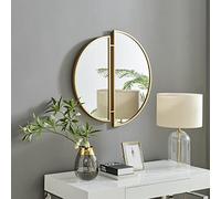 Furniturebox UK Crescent 80cm x 80cm Round Gold Metal Wall Mirror - Stylish, Modern Round Mirror for Living Room, Hallway, Dining Room