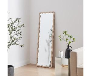 Furniturebox UK 'Damaris' Full Length Wooden Wavy Wall Mirror 90x60cm, Simple Long Rectangle Wood Wiggle Curvy Frame, Vertical & Horizontal Hanging For Bedroom, Living Room, Hallway