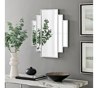 Furniturebox UK Deco Small Silver Wall Mirror - Stylish, Modern Meets Art Deco 1920s Style Statement Mirror for Living Room, Hallway, Dining Room