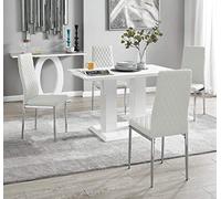 Furniturebox UK Dining Table & Chairs- Imperia Dining Table Set with 4 White Milan Chairs - Stunning High Gloss White Dining Table (Dining Table + 4 White Milan Chairs)