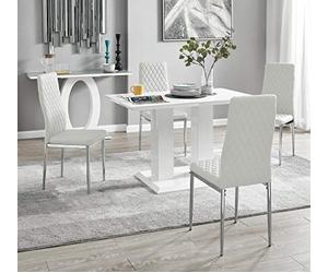 Furniturebox UK Dining Table & Chairs- Imperia Dining Table Set with 4 White Milan Chairs - Stunning High Gloss White Dining Table (Dining Table + 4 White Milan Chairs)