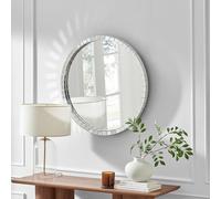 Furniturebox UK Disco Medium Round Wall Mirror 70cm - Modern Glass Frame with Reflective Cut Glass Detail - Glam Home Décor for Living Room, Bedroom or Hallway - Ready to Hang with Sturdy Fixings