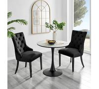 FurnitureboxUK Elina White Marble Effect Scratch Resistant Dining Table & 2 Belgravia Velvet Black Leg Chairs FurnitureboxUK Black