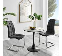 FurnitureboxUK Elina White Marble Effect Scratch Resistant Dining Table & 2 Murano Faux Leather Chairs in Black FurnitureboxUK Black
