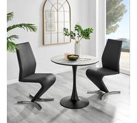 FurnitureboxUK Elina White Marble Effect Scratch Resistant Dining Table & 2 Willow Faux Leather Chairs in Black FurnitureboxUK Black