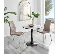 FurnitureboxUK Elina White Marble Effect Scratch Resistant Dining Table & 2 Isco Faux Leather Chairs in Beige FurnitureboxUK Beige