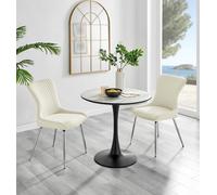FurnitureboxUK Elina White Marble Effect Scratch Resistant Dining Table & 2 Nora Silver Leg Velvet Chairs in Cream FurnitureboxUK Cream