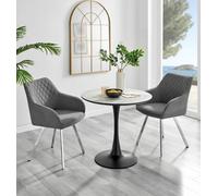 FurnitureboxUK Elina White Marble Effect Scratch Resistant Dining Table & 2 Falun Silver Leg Fabric Chairs in Dark Grey FurnitureboxUK Dark Grey