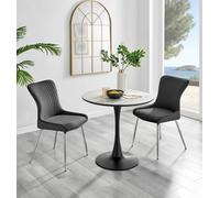 FurnitureboxUK Elina White Marble Effect Scratch Resistant Dining Table & 2 Nora Silver Leg Velvet Chairs in Dark Grey FurnitureboxUK Dark Grey