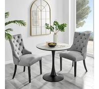 Furniturebox Uk Elina White Marble Effect Round Dining Table & 2 Grey Belgravia Black Leg Chairs