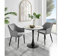 FurnitureboxUK Elina White Marble Effect Scratch Resistant Dining Table & 2 Calla Velvet Black Leg Chairs in Grey FurnitureboxUK Grey
