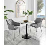 FurnitureboxUK Elina White Marble Effect Scratch Resistant Dining Table & 2 Calla Velvet Silver Leg Chairs in Grey FurnitureboxUK Grey