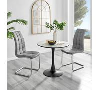 Furniturebox Uk Elina White Marble Effect Round Dining Table & 2 Grey Murano Chairs